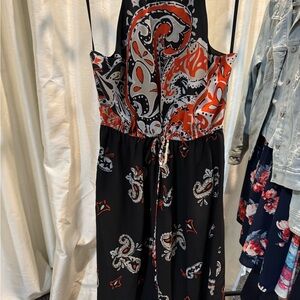 LOFT Espresso and Red Paisley Midi Dress